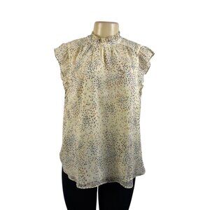 Loft Women’s Ivory Multicolor Polyester Ruffle Sleeveless Blouse Size L - New